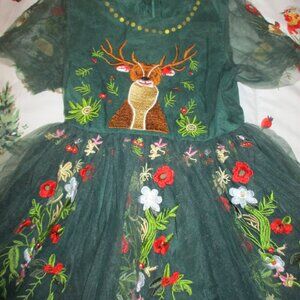 MINI TAYLOR green embroidered Christmas Deer dress 6/7